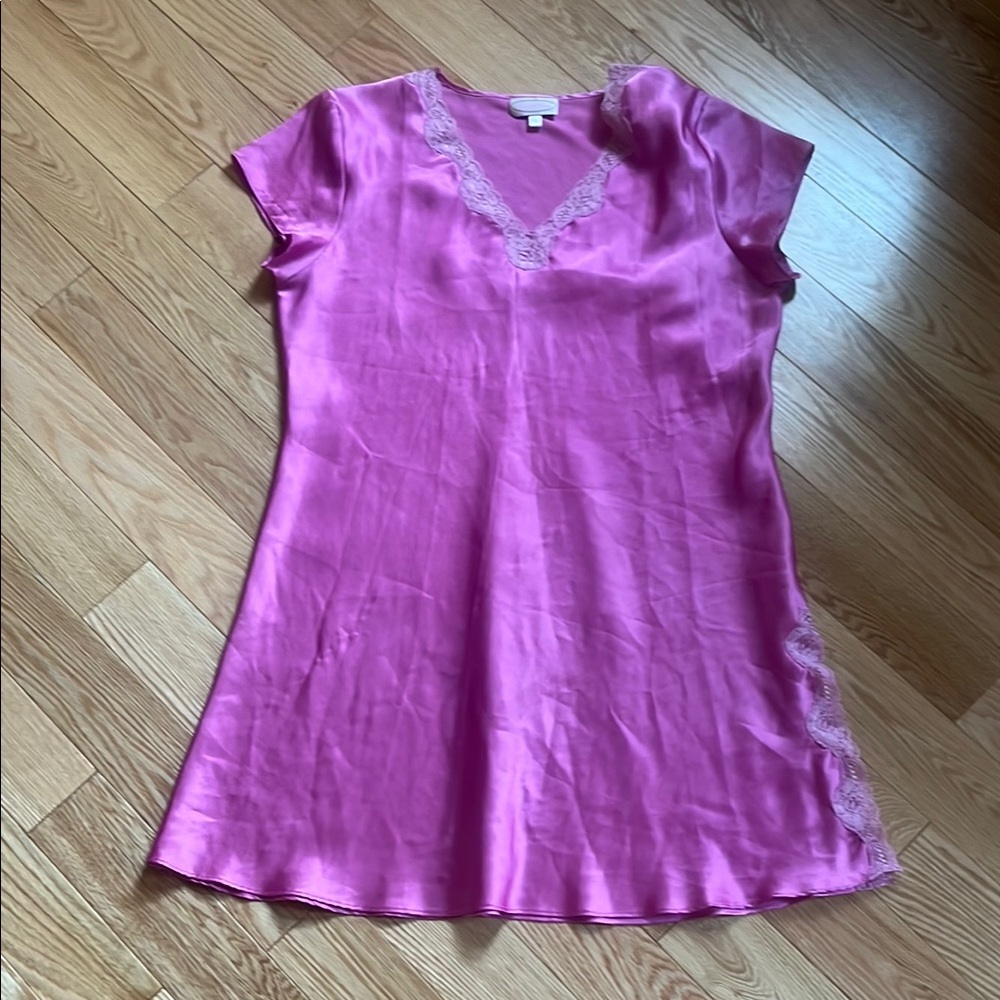 Pink Satin Nightgown with Lace Trim sz L